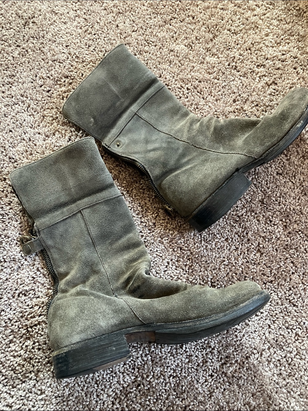 Fiorentini + Baker Olive Suede Fold-Over Ankle Boots 7